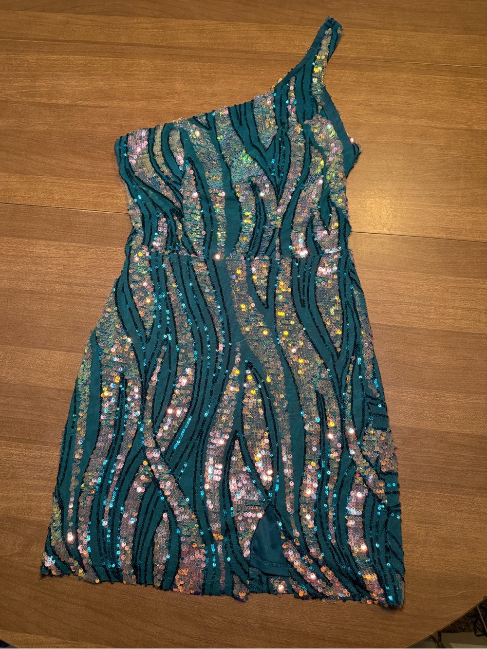 City Vibe Women's Size 7 Teal One Shoulder Sequin Patterned Homecoming Mini Dres